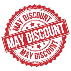 MAY DISCOUNT text on red round stamp sign