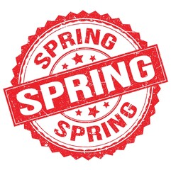 SPRING text on red round stamp sign
