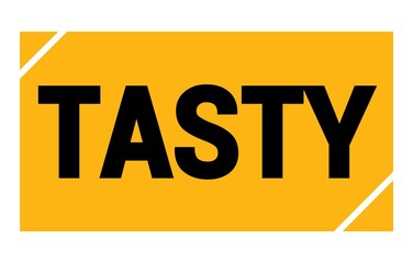 TASTY text written on yellow-black stamp sign.