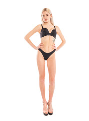 Fototapeta premium Full body portrait of a young beautiful blonde woman