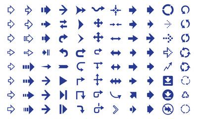 Arrows icon set, blue vector illustration 