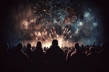 Fototapeta premium crowd enjoying and watching fireworks. Generative AI