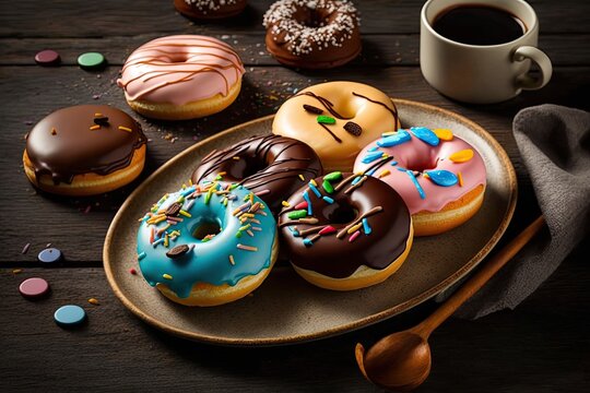 Donuts that are delicious and made with natural sweetness. For lunch, a bakery prepares sugar free doughnuts. Breakfast baked desserts from a pastry shop. Enjoy delicious glazed treats and coffee