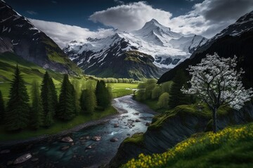 The Swiss Alps, Switzerland. Landscape Picture: Capture the beauty of spring landscapes by using a wide angle lens and a tripod. 