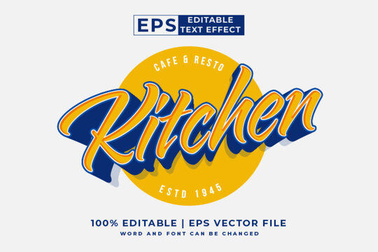 Editable text effect Kitchen 3d logo cartoon template style premium vector