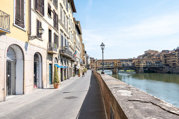 Fototapeta na wymiar Florence, Italy - September 13, 2021: river Arno in Florence