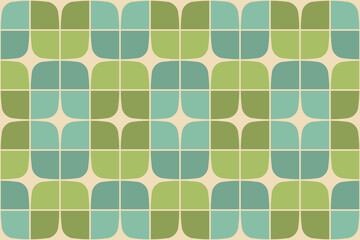 Retro seamless pattern design - green and blue toned nostalgic repeat background for textile, wallpaper, and wrapping paper - 581436252