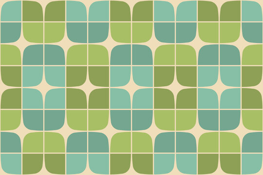 Retro seamless pattern design - green and blue toned nostalgic repeat background for textile, wallpaper, and wrapping paper
