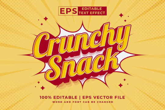 Editable text effect Crunchy Snack 3d cartoon template style premium vector