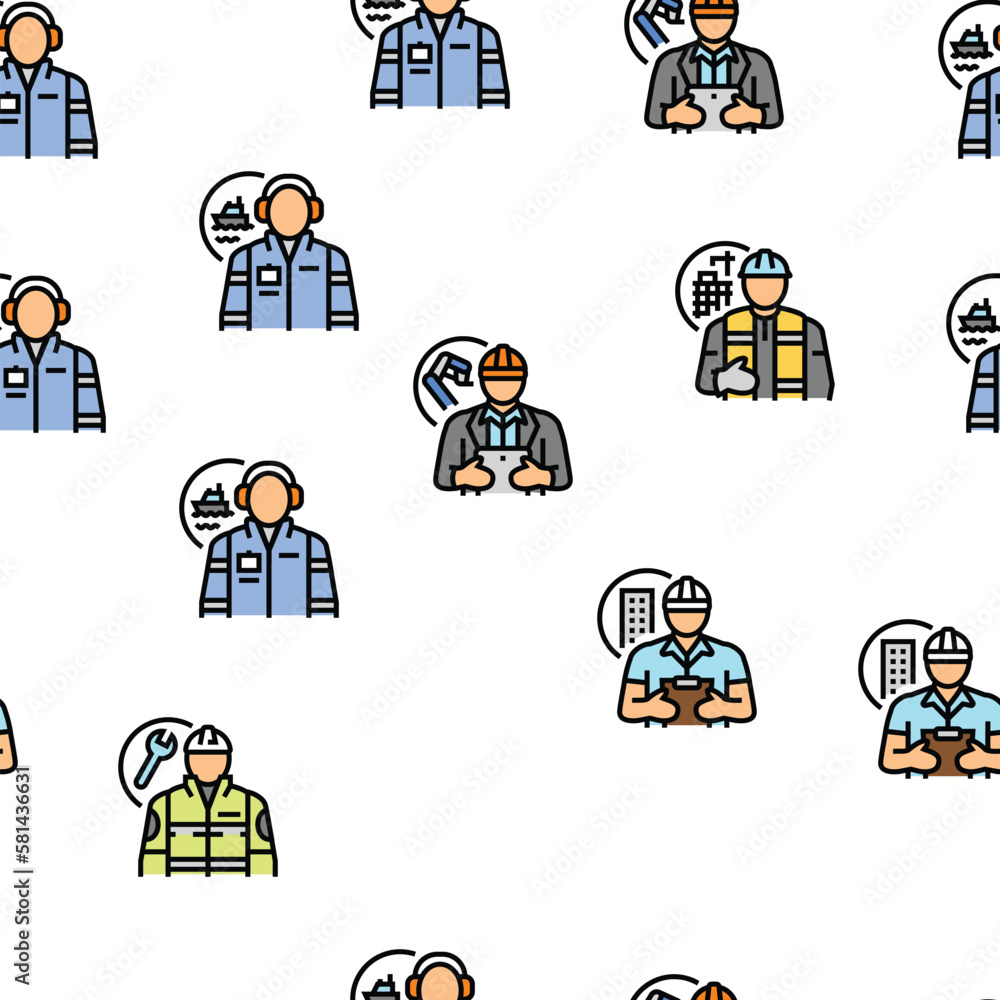 Poster engineer technology work man vector seamless pattern
