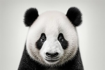 Obraz premium Face of a panda bear set against a white backdrop. Generative AI
