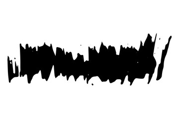 Black stain of paintbrush isolated on white background. Hand-drawn spot of paint, ink. Grunge dye splash. Uneven brush smear. Copy space banner. Vector grain illustration for substrate, base, frame