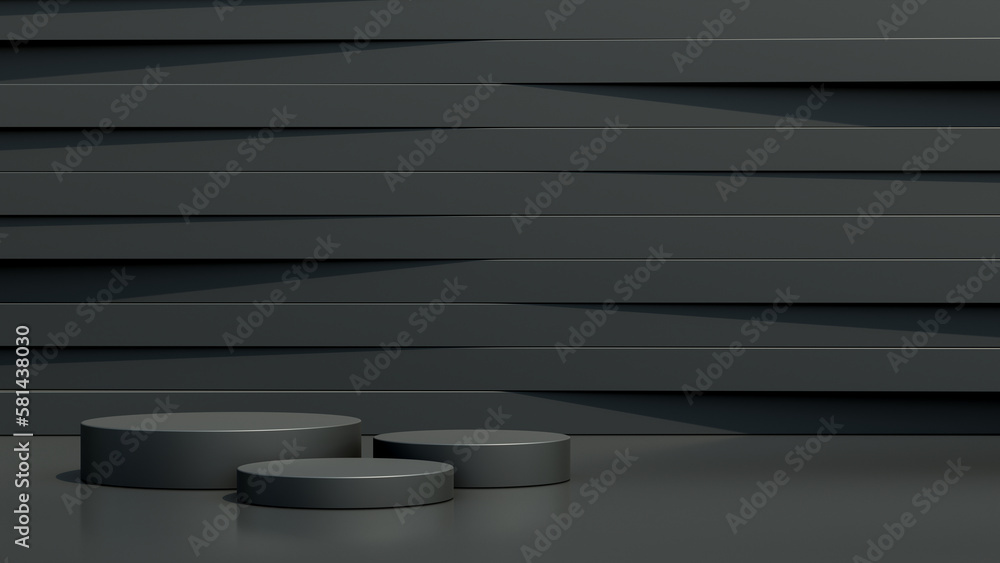 Poster round black podium in a black empty room with abstract background. abstract rendering of a 3d shape 