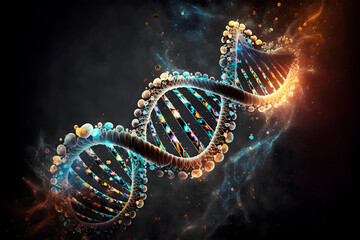 Imagen de cadena de ADN. Concepto medicina y salud. Valor genético y hereditario. Investigación médica. Imagen generada por Ai. - obrazy, fototapety, plakaty