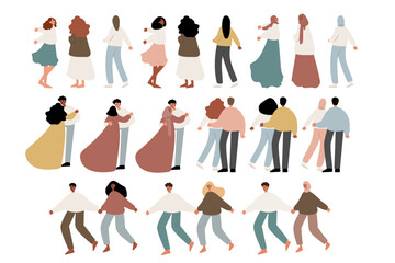 Fototapeta premium coastal landscape creator clipart, vector couple on beach illustration, woman flying seagull sea lion clip art, images in flat cartoon style, Wedding Invitation, Poster Print.