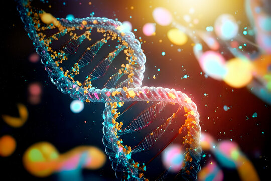 Imagen de cadena de ADN. Concepto medicina y salud. Valor gen&eacute;tico y hereditario. Investigaci&oacute;n m&eacute;dica. Imagen generada por Ai.