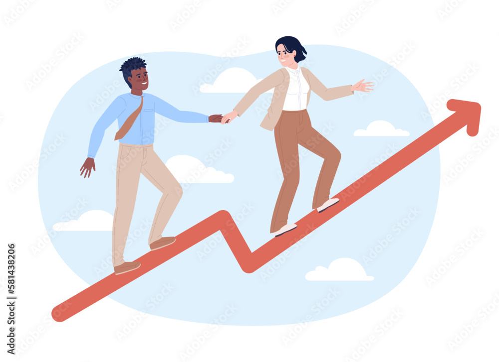 Poster support each other in team flat concept vector spot illustration. editable 2d cartoon characters on 