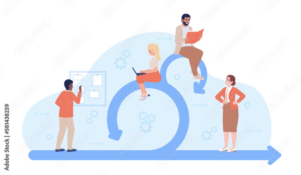 Poster scrum technology flat concept vector spot illustration. agile framework. software engineering. edita