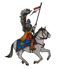 Polish hussar hand drawing colored