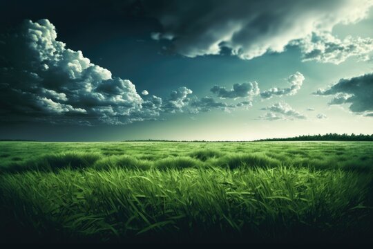 green grass field with sky. Generative AI