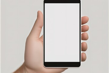 Mobile phone's mockup with an empty blank screen in hand, transparent background, AI generated