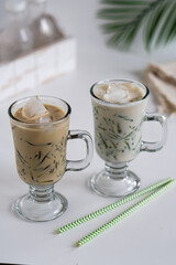 grass jelly in coconut milk and palm sugar