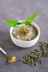 green bean porridge with coconut milk and palm sugar
