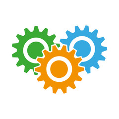 Flat set with colored gears. Technology background. Cogwheel gear, setting symbol. Vector illustration.