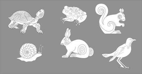 Woodland Animal Icon Set, You Colorize to Your Needs, Animal Illustrations, Vector Set, Editable, Six Animal Set
