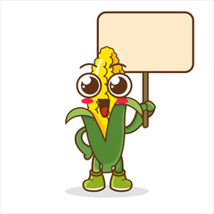 The Corn character holds a board on a white background