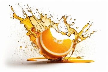 Plakat splash of chopped orange juice on a white background. Generative AI