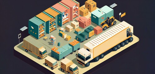 Isometric Trucks with cargo. 3d Created with generative Ai technology illustration. 