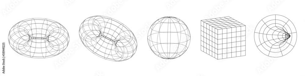 Aufkleber Modern linear geometric shapes in 3D projection. 3D Wireframe graphics on an isolated background. Vector Trendy Icons EPS 10