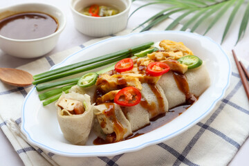 Thai style spring roll at close up view - Thai-Chinese appetizer called Por Pia Sod