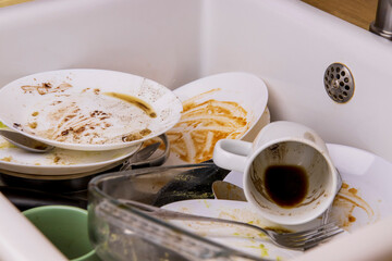 dirty dishes in the sink