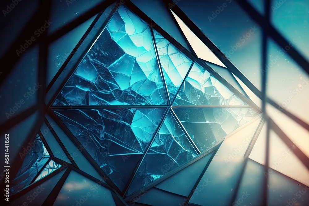 Poster double exposure image of surfaces from an abstract building. ceiling and walls. blue interior part f