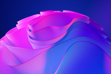 Neon illuminated cloth layers with magenta and blue gradient hues. Futuristic abstract background. 3D render