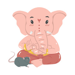 Cute Hindu God Ganesha with rat