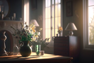 Interior room with vase on the table created using AI Generative Technology