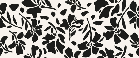 Vector seamless background. Minimalistic abstract floral pattern. Modern print in black color on a light background. Ideal for textile design, screensavers, covers, cards, invitations and posters.
