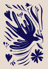 Botanical hand drawn ethno style ornament  with birds. Abstract trendy monochrome print. Fashionable vector template for your design.  © Sviatlana