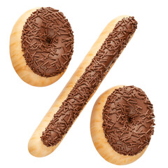 Chocolate percent symbol with sprinkles in realistic 3d render