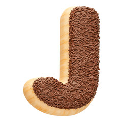 Chocolate letter J with sprinkles in realistic 3d render
