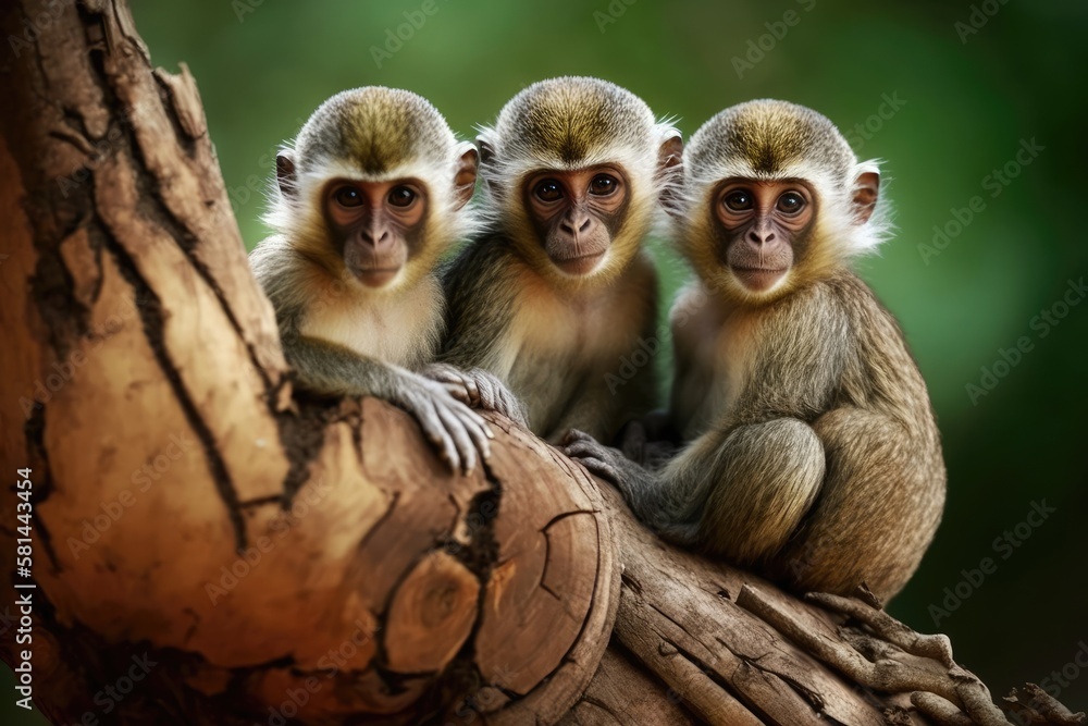 Poster friend monkeys on a tree. generative ai