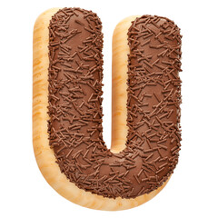 Chocolate letter U with sprinkles in realistic 3d render