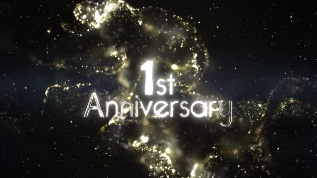 Happy 1 year anniversary greeting, background with golden particular