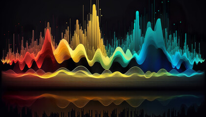 Colored sound waves, 3D, Sound waves,  Abstract visualization, Generative AI