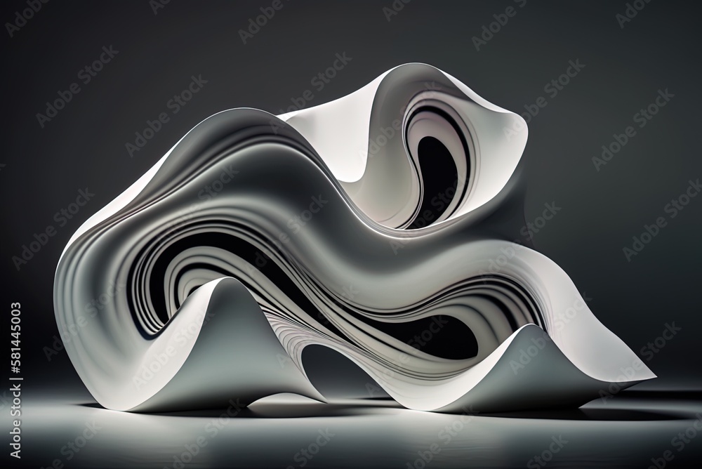 Poster white marble carved into an abstract, undulating form generative ai