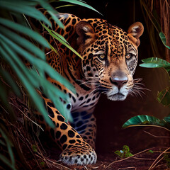 Animal in wild nature, undomesticated cat close up portrait ,generative AI
