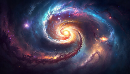 Obraz premium Bright spiral galaxy with stars in space, Generative AI